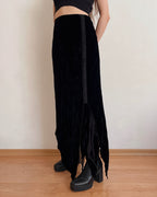Asymmetric velvet skirt with silk details (S/M)