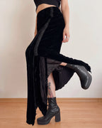 Asymmetric velvet skirt with silk details (S/M)