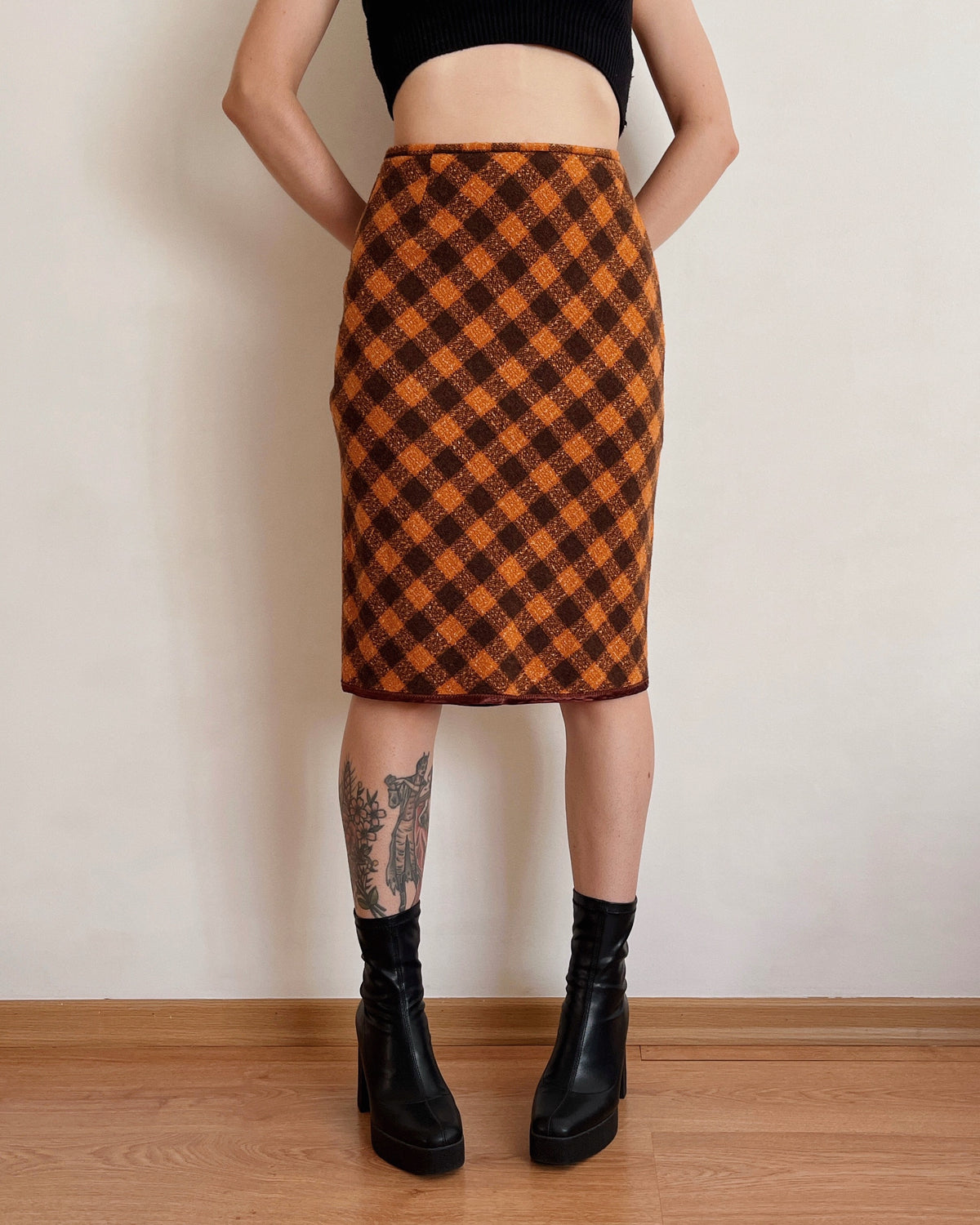Wool plaid midi skirt (2XS)