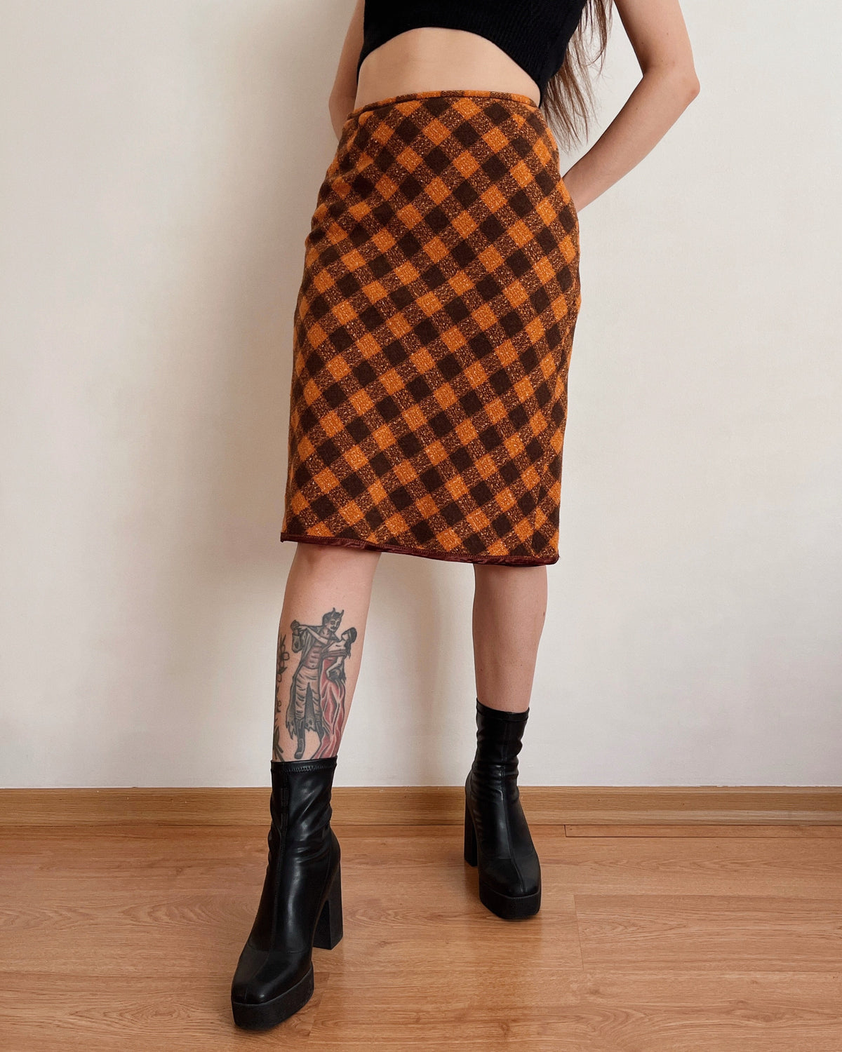 Wool plaid midi skirt (2XS)