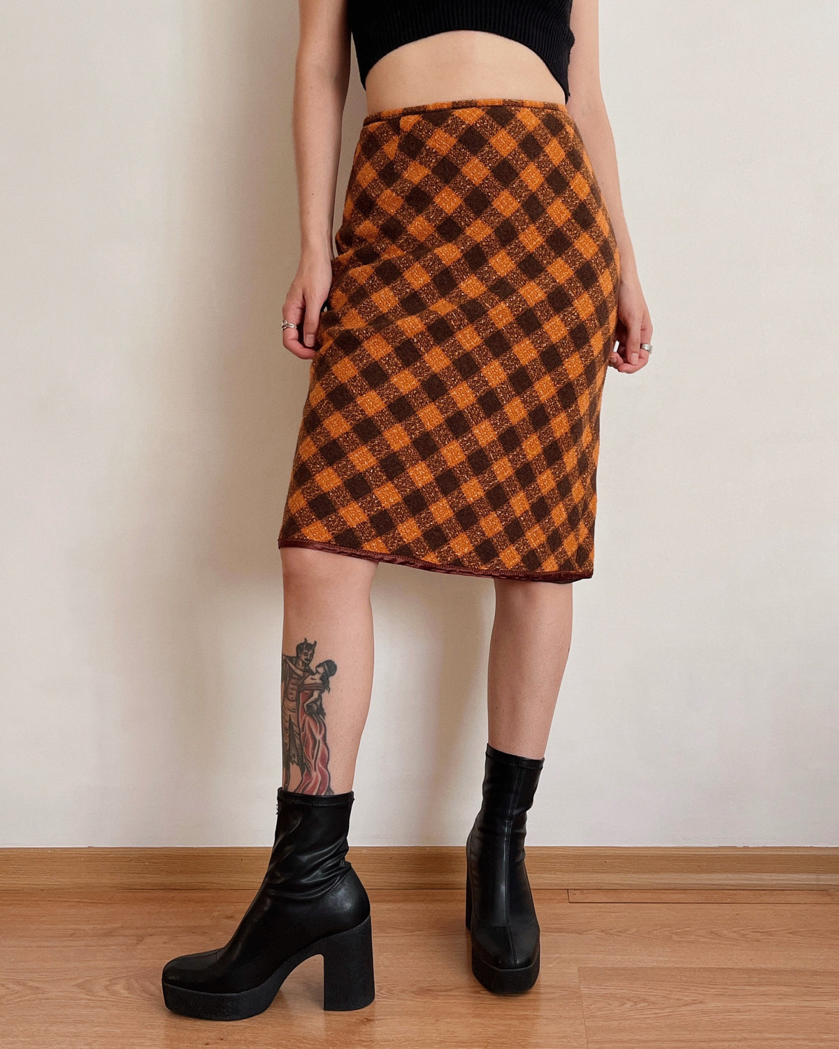 Wool plaid midi skirt (2XS)