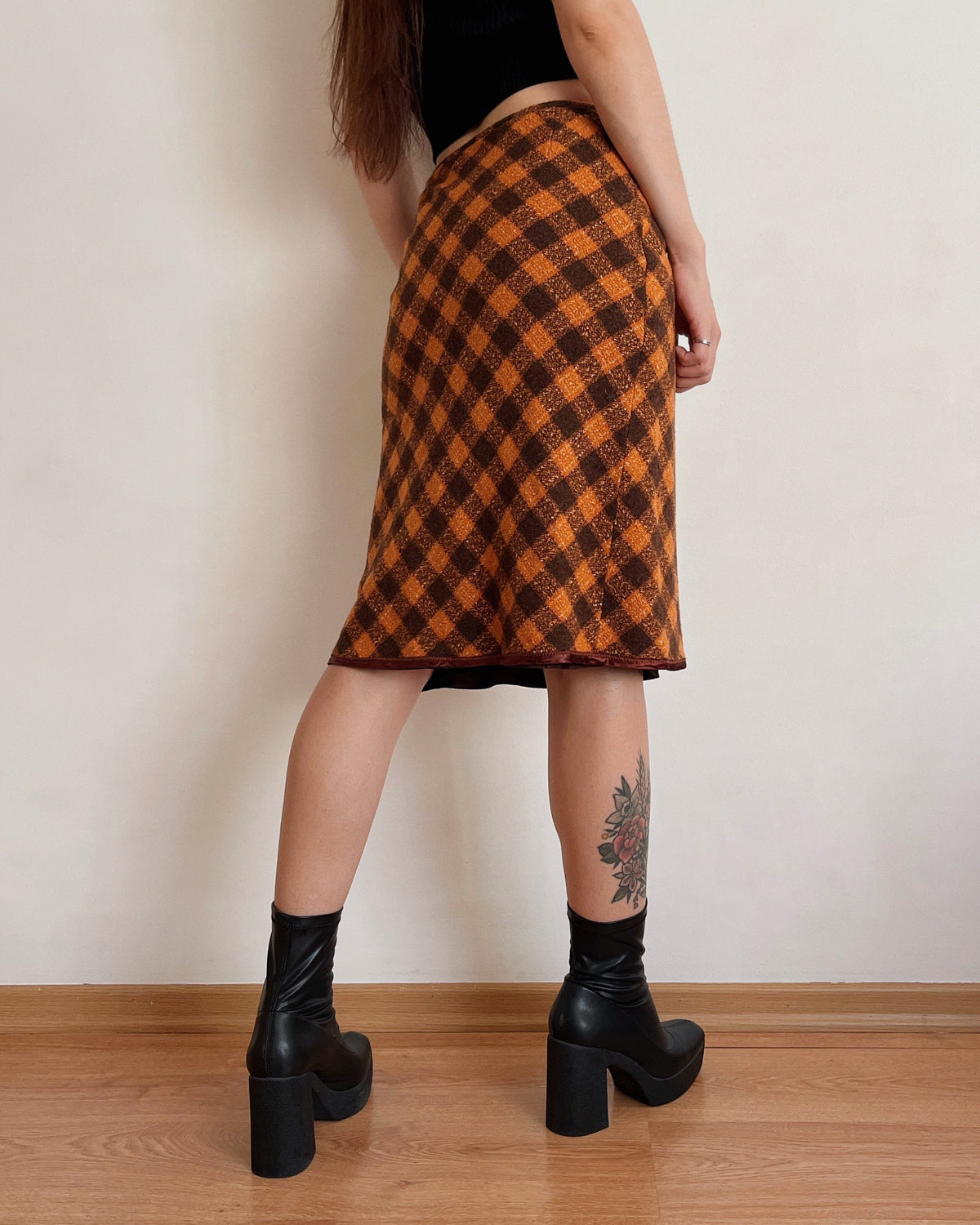 Wool plaid midi skirt (2XS)