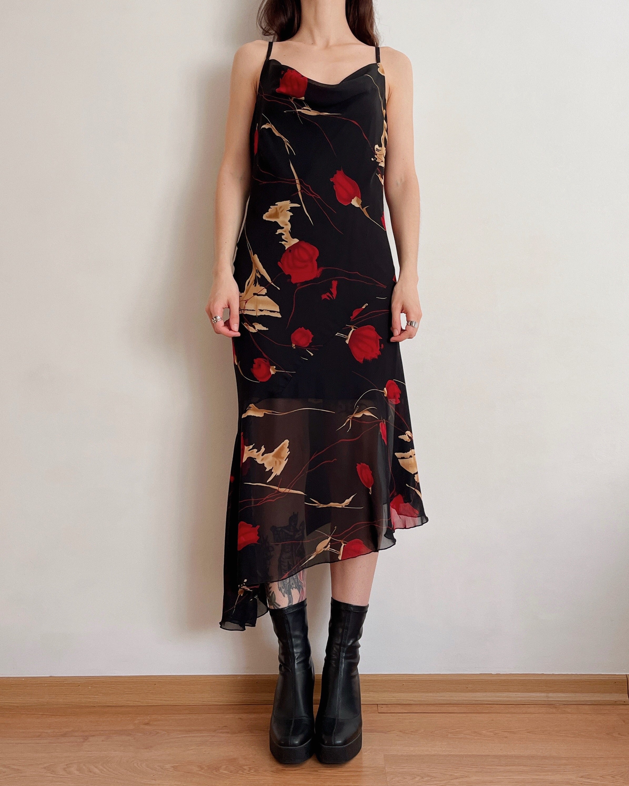 Vintage asymmetric cowl neck dress (L)