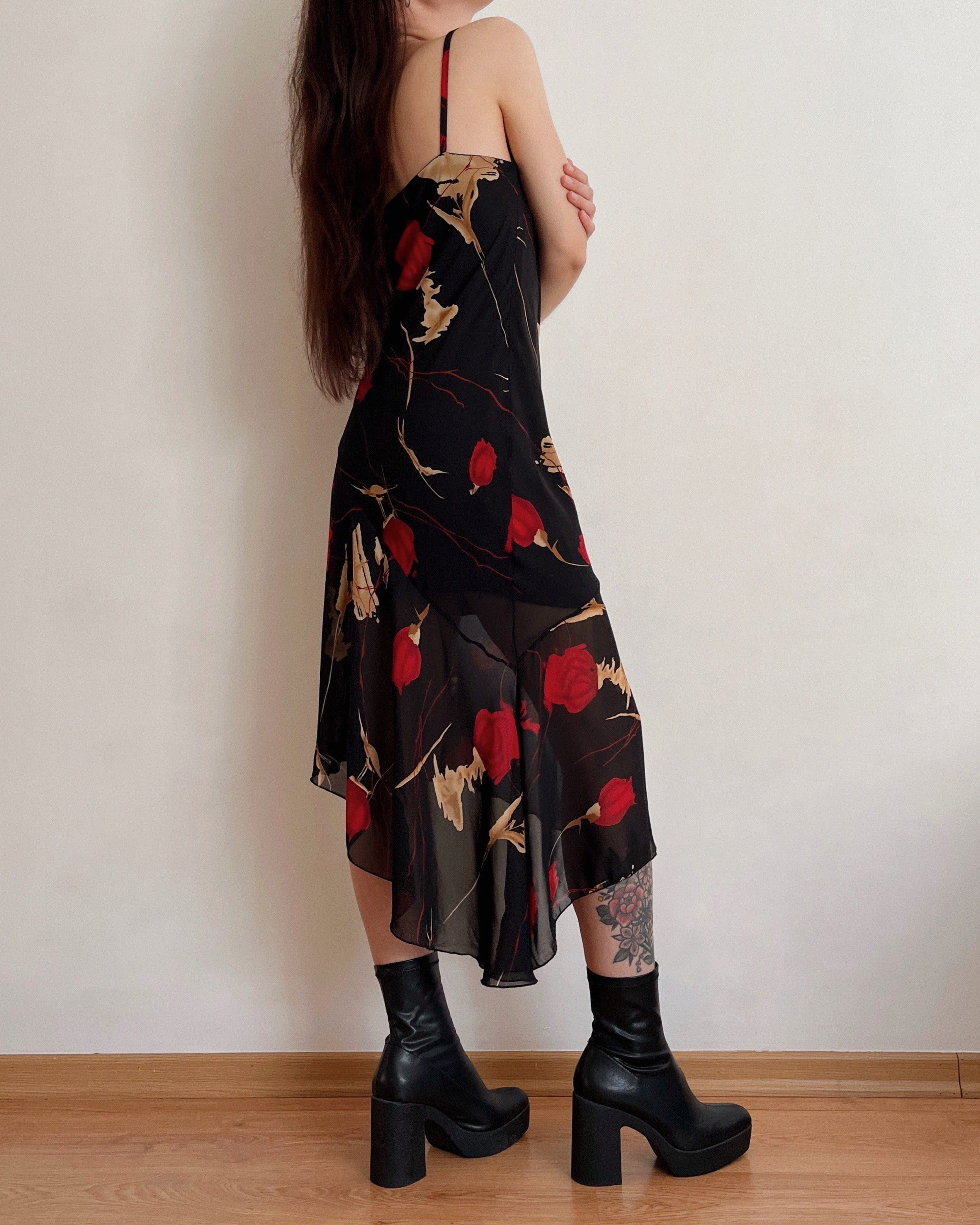 Vintage asymmetric cowl neck dress (L)