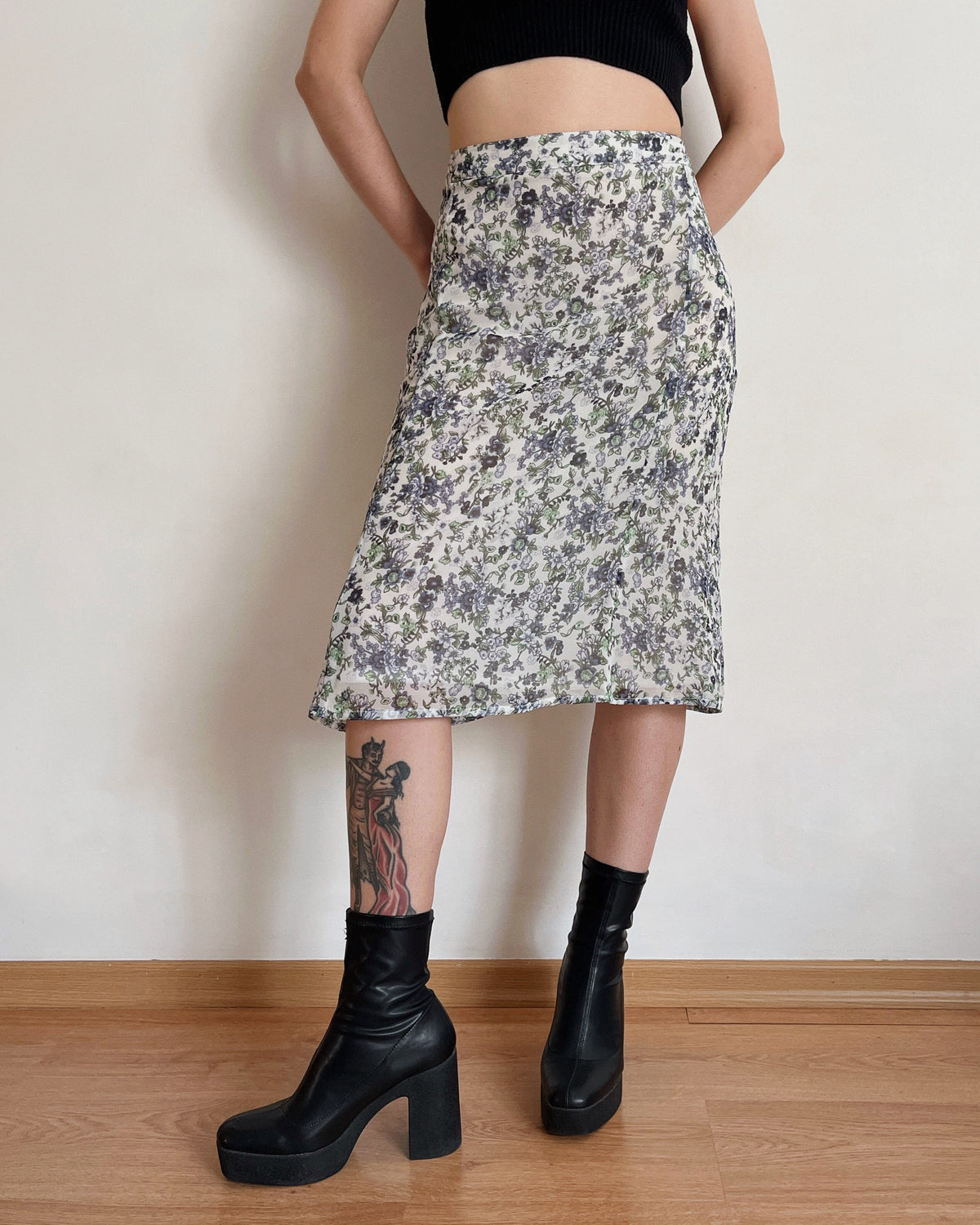 Vintage floral midi skirt (2XL/3XL)