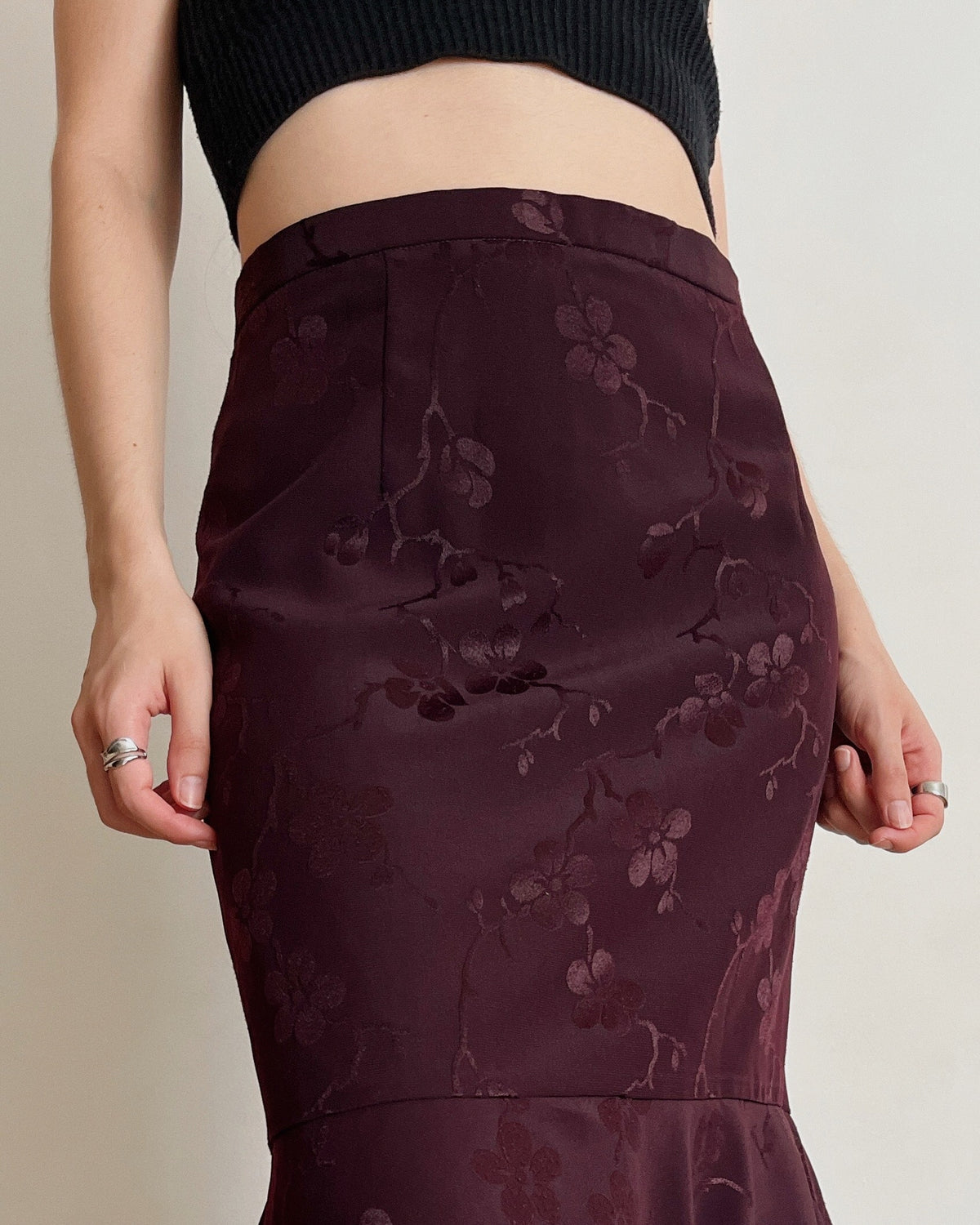 Vintage burgundy floral skirt (4XL)