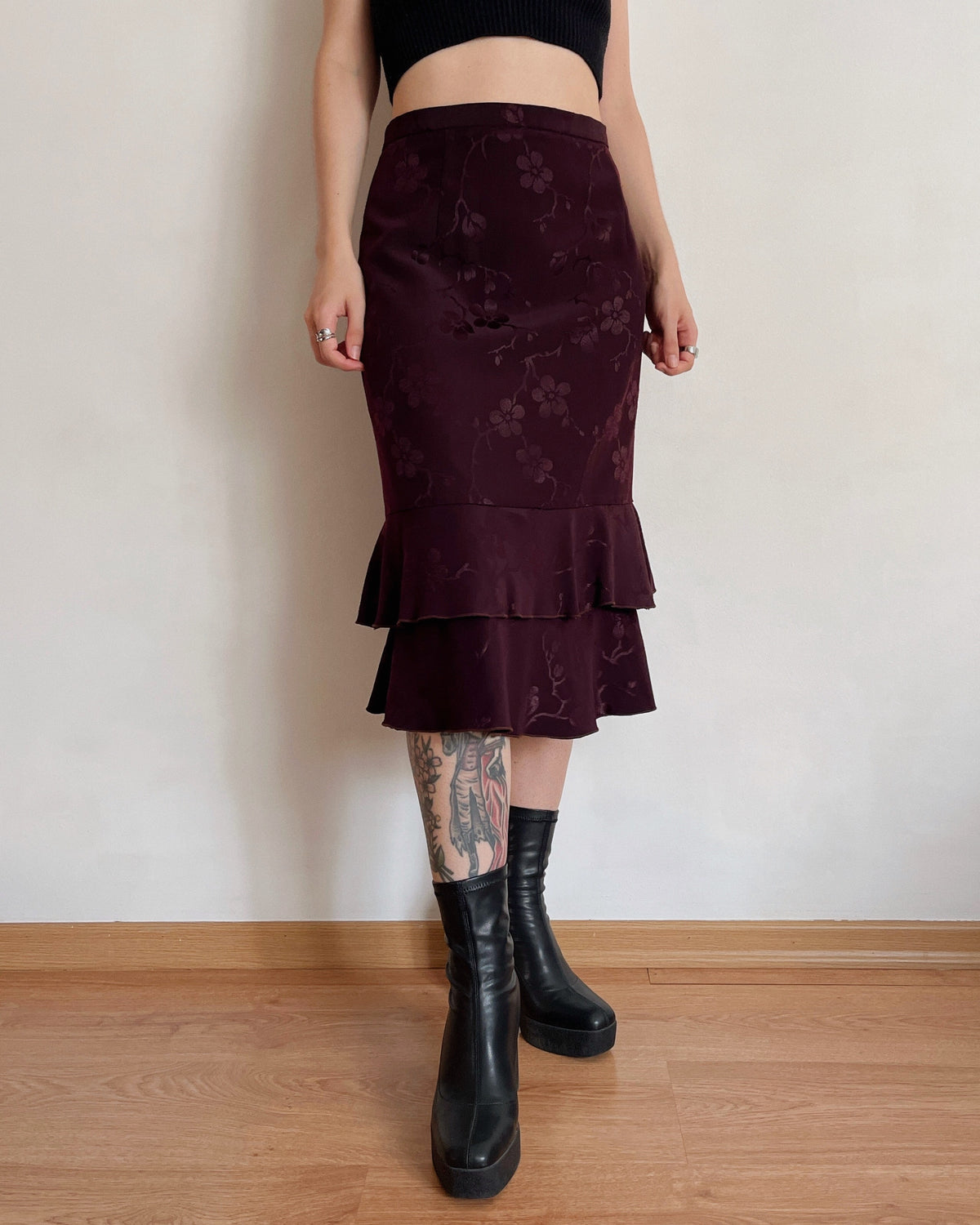 Vintage burgundy floral skirt (4XL)