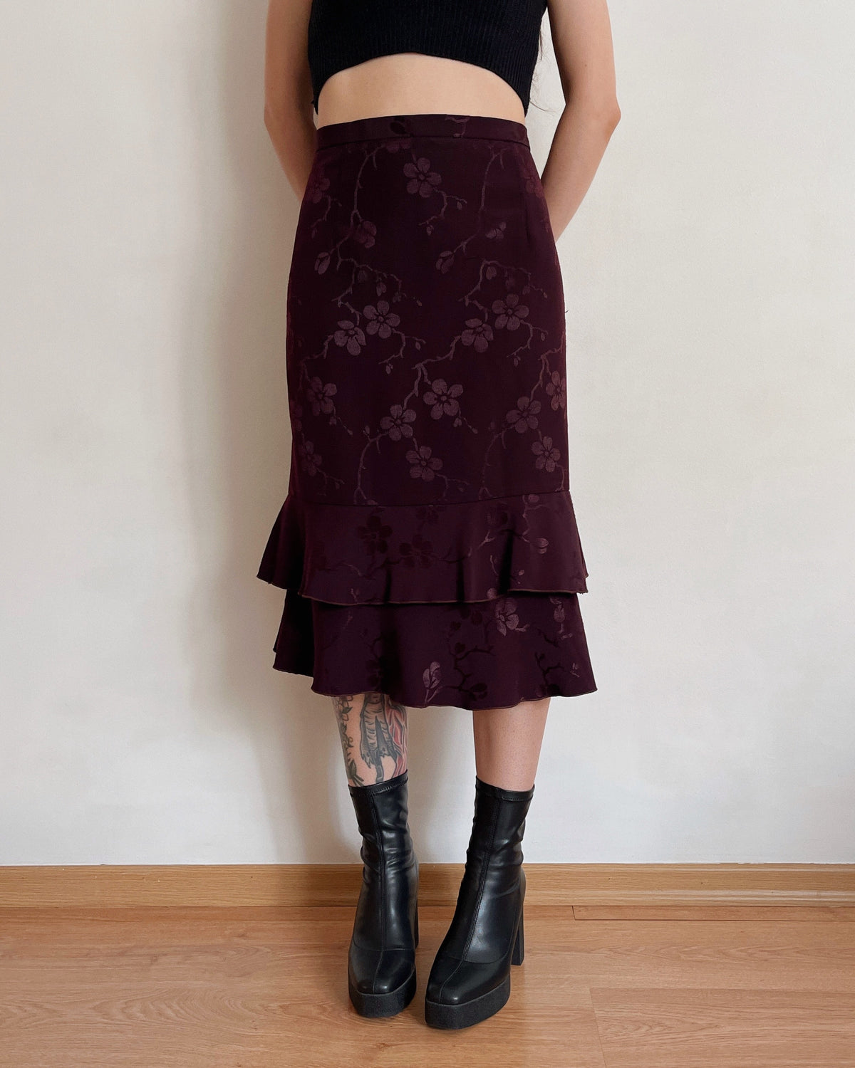 Vintage burgundy floral skirt (4XL)