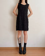 Black midi dress with velvet details (L)