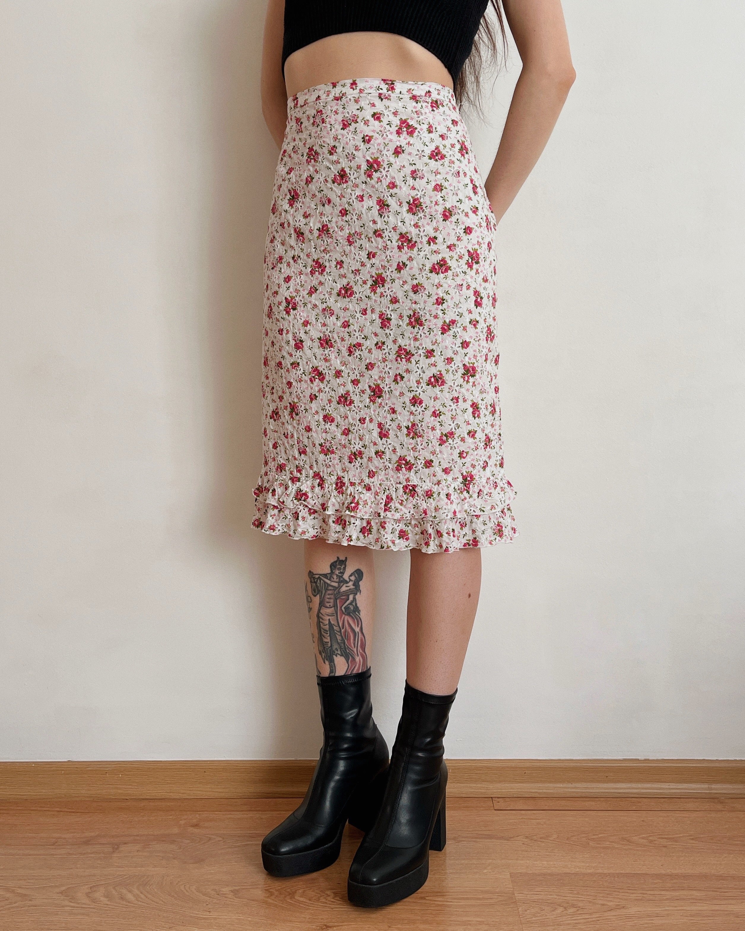 Vintage floral midi skirt (XL)