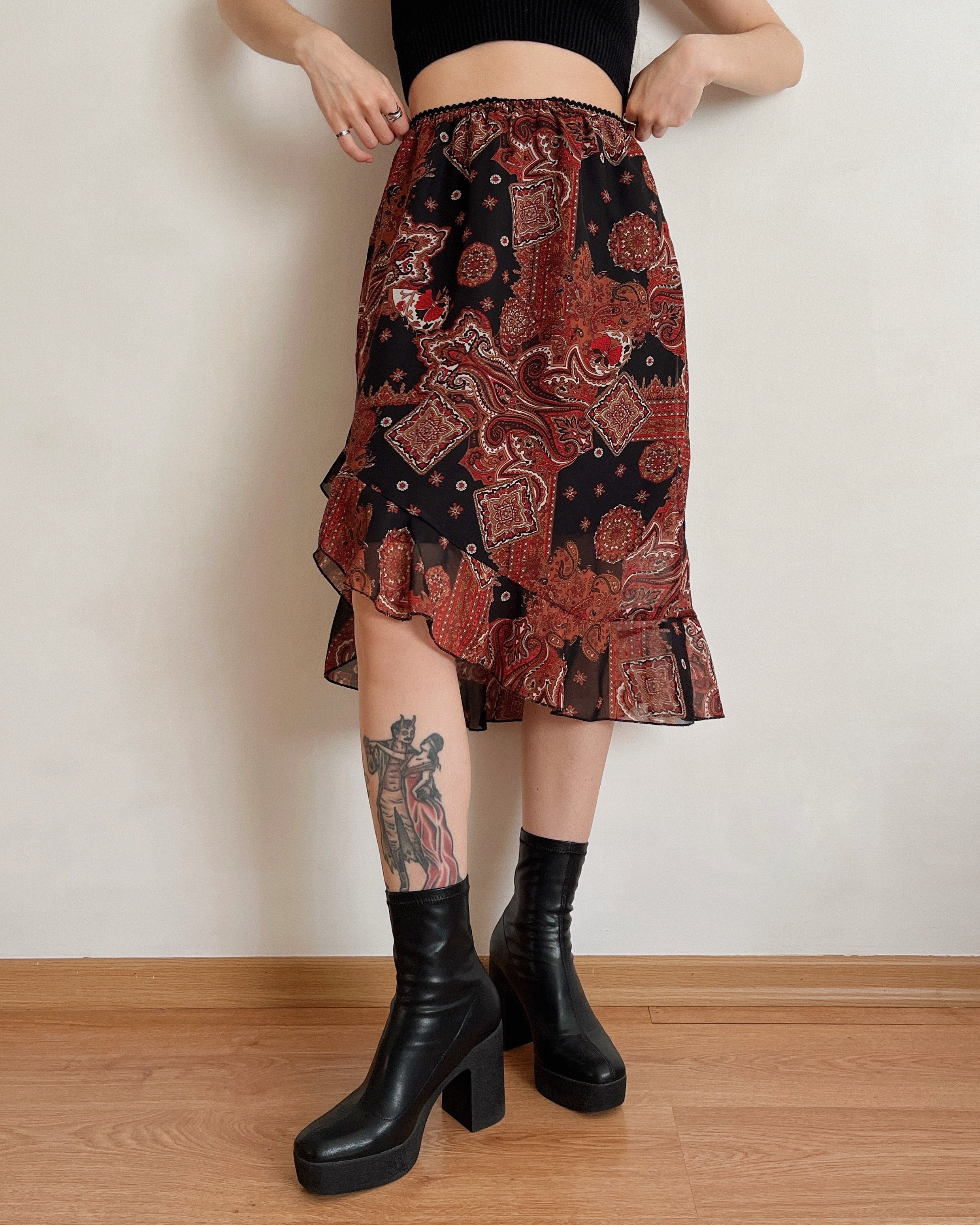 Asymmetric paisley print midi skirt (XS/S)