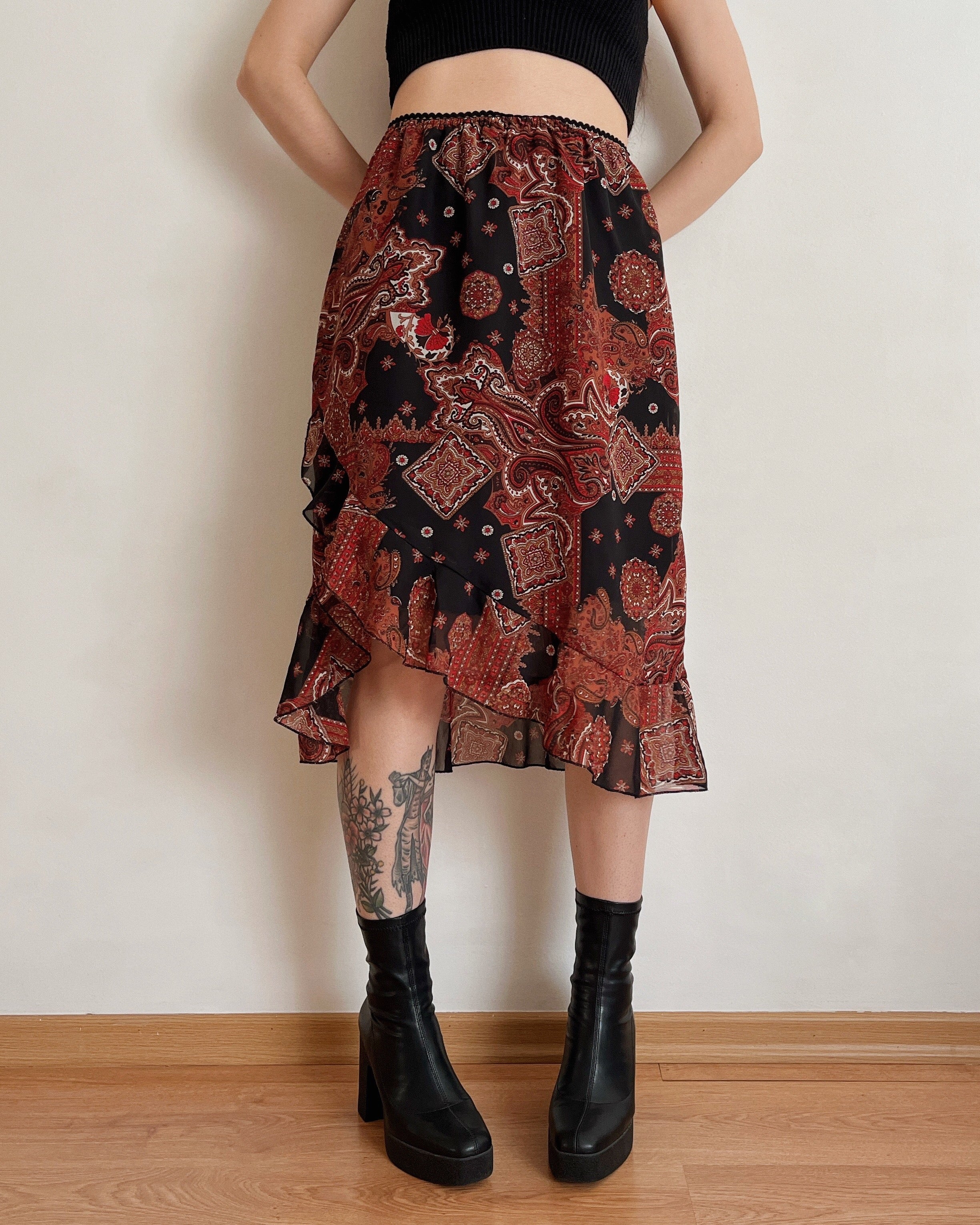 Asymmetric paisley print midi skirt (XS/S)