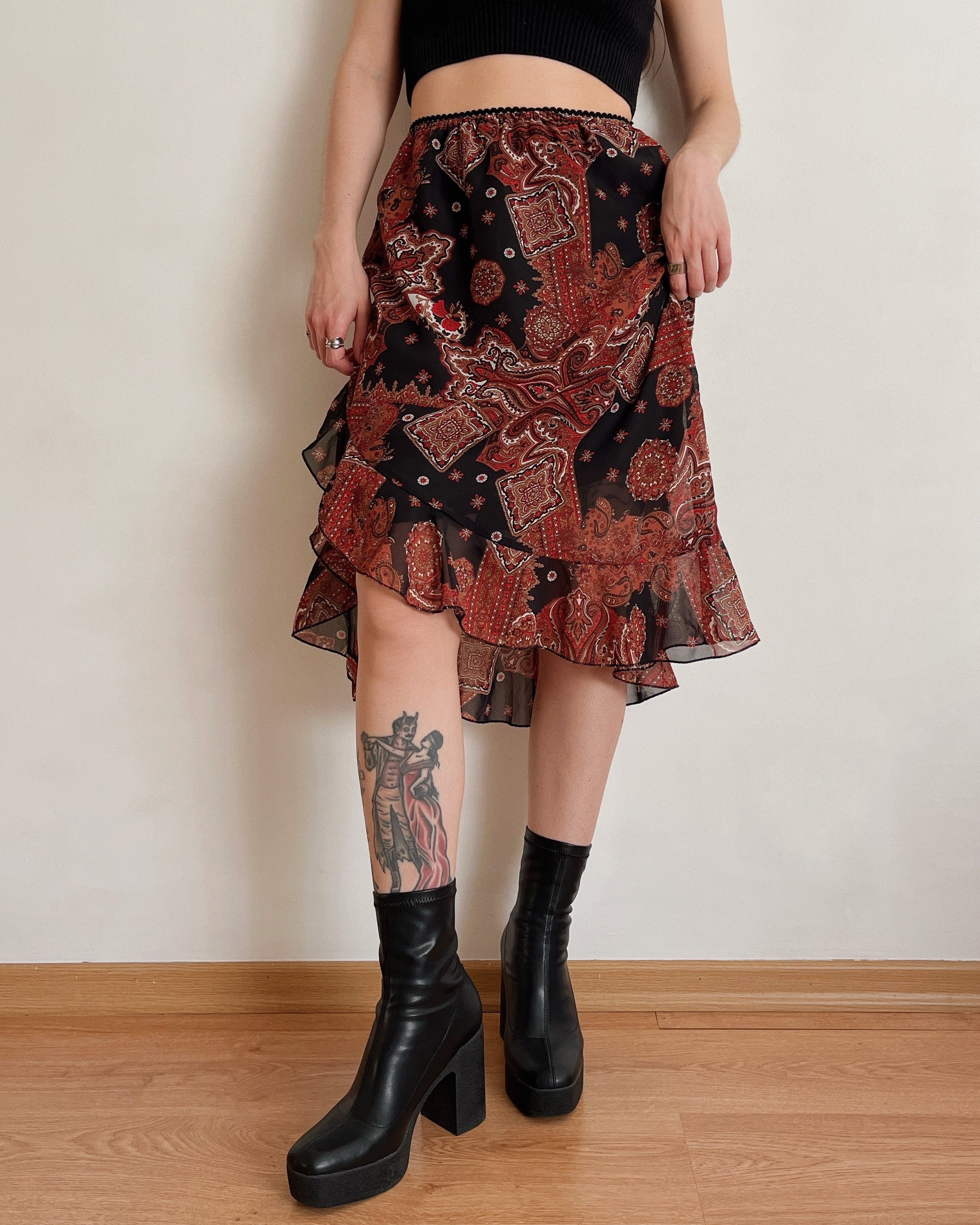 Asymmetric paisley print midi skirt (XS/S)